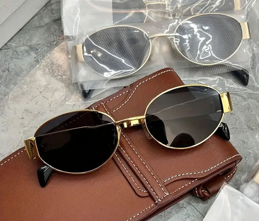 Retro Oval Sunnies - Golden Grey